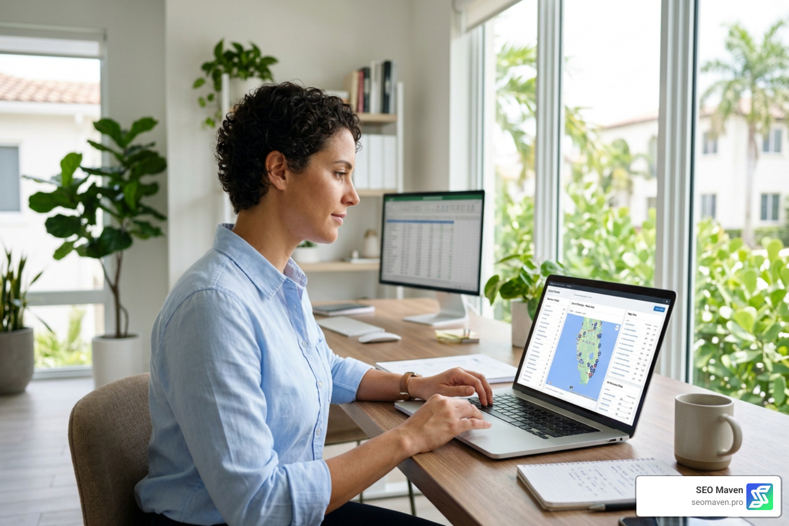 Small business owner analyzing local search rankings in South Florida Small business owner analyzing local search rankings in South Florida
