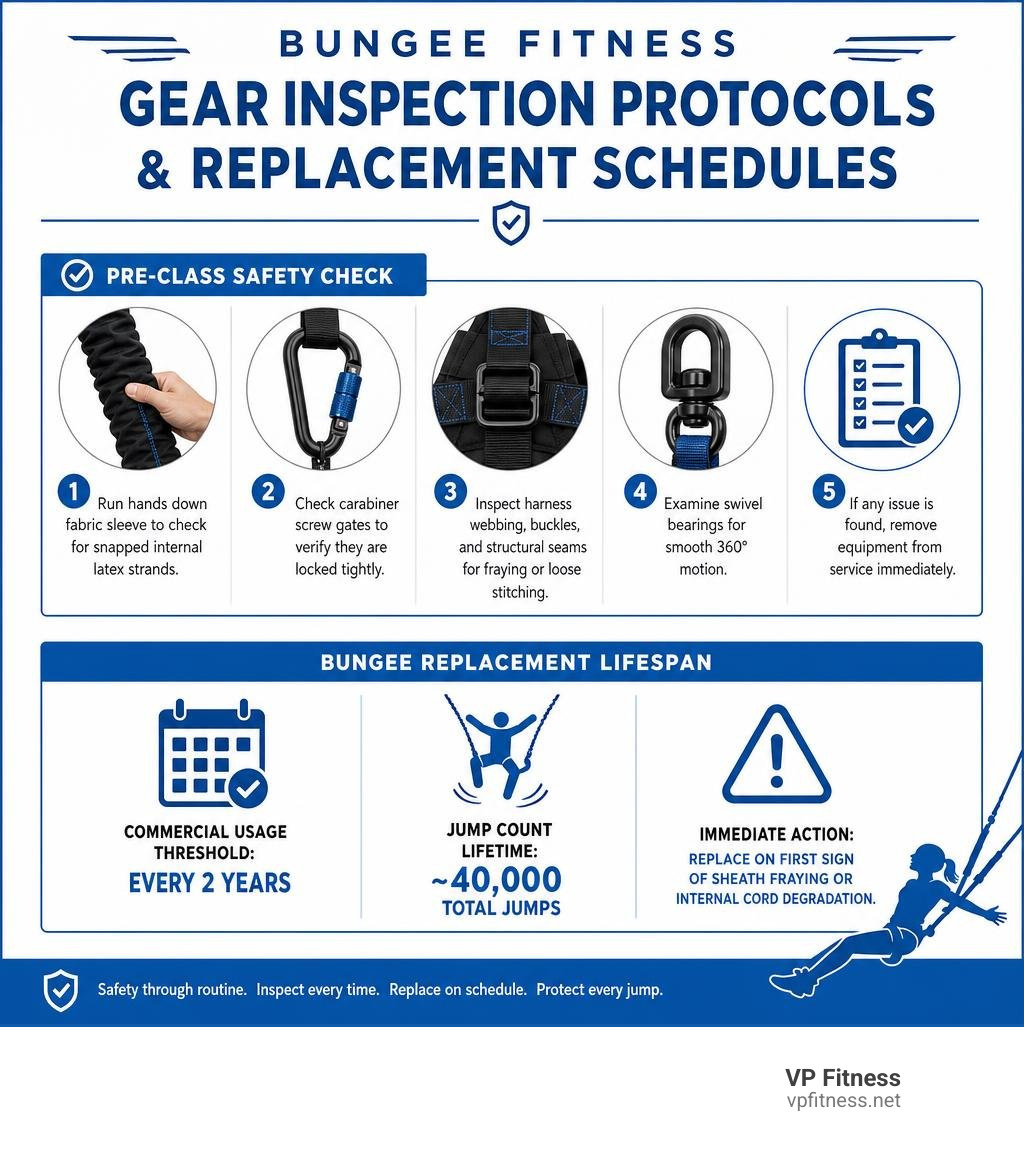 Infographic summarizing gear inspection protocols and replacement schedules infographic