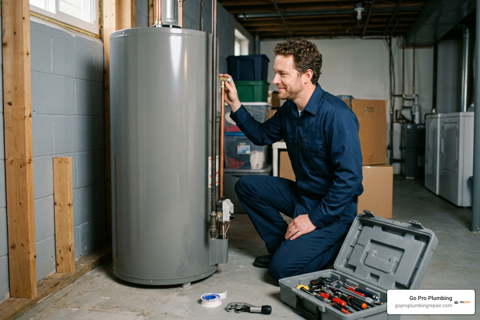plumber inspecting a restored water heater