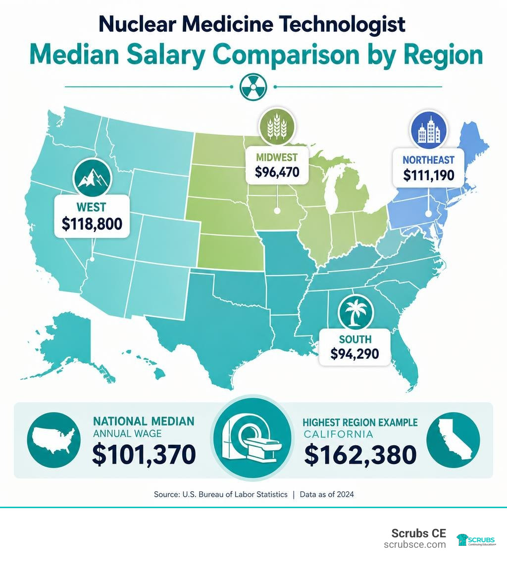 Nuclear medicine technologist median salary comparison by region infographic Nuclear medicine technologist median salary comparison by region infographic