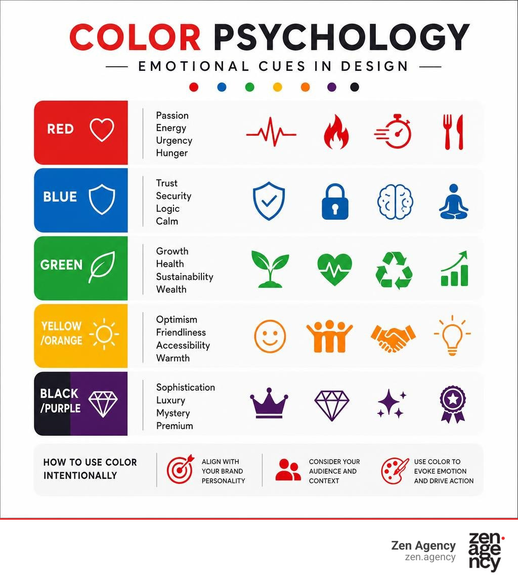 Infographic breaking down color psychology and emotional cues in design infographic Infographic breaking down color psychology and emotional cues in design infographic
