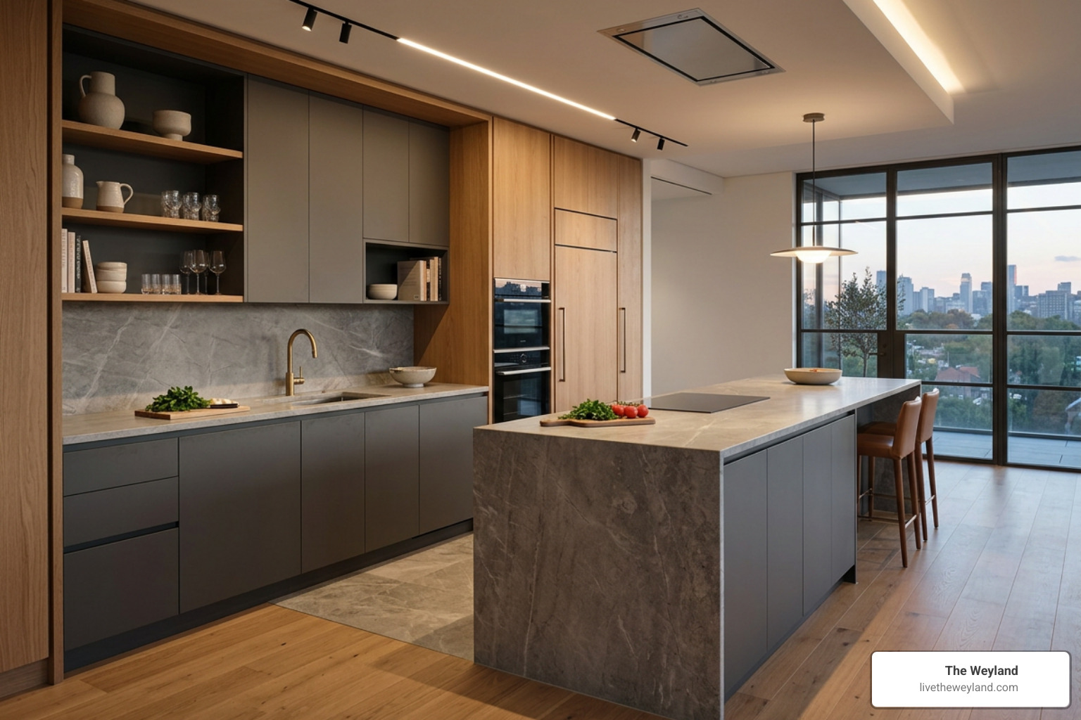 Custom kitchen joinery and architectural details in a luxury apartment