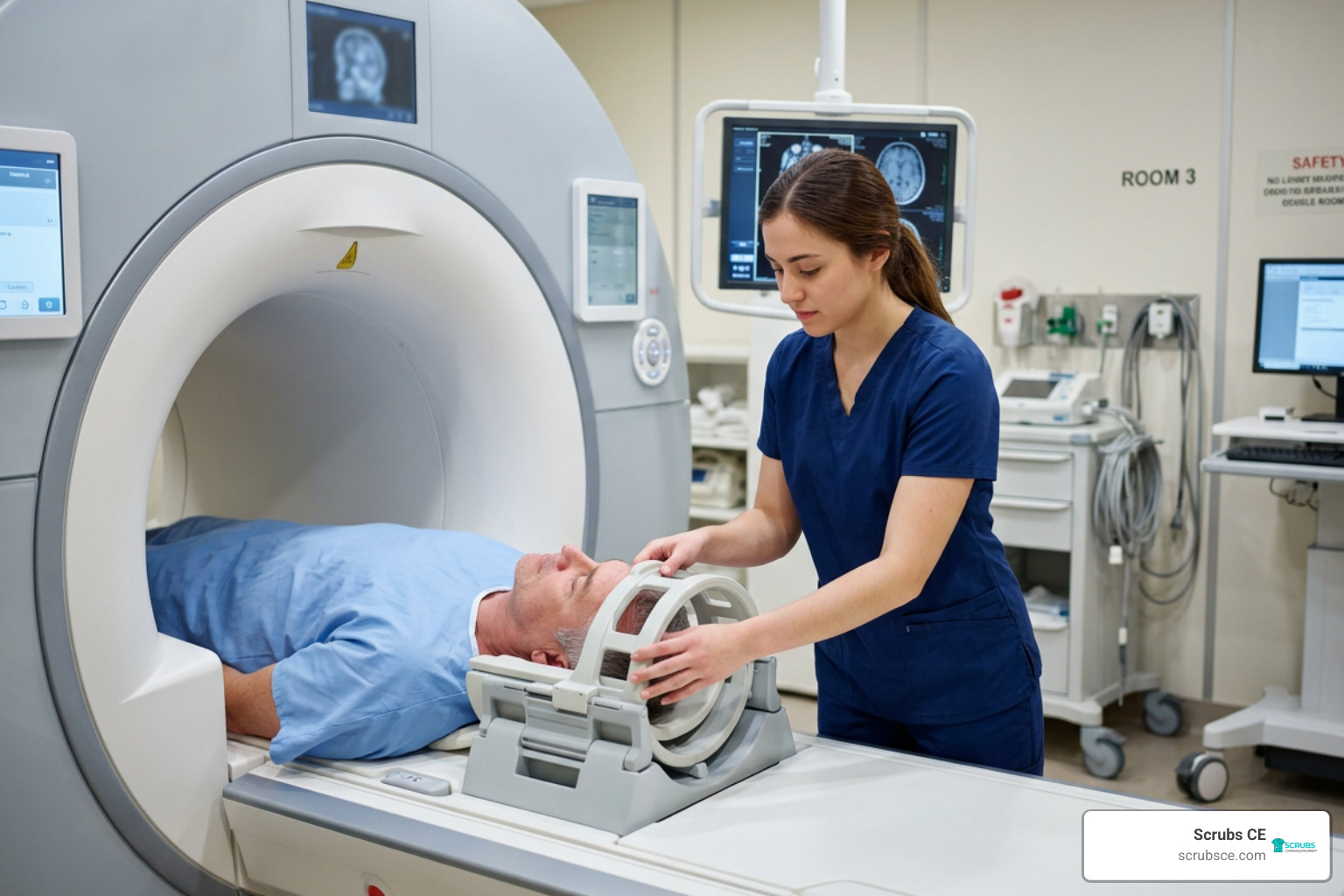 Student performing MRI setup in clinical suite Student performing MRI setup in clinical suite