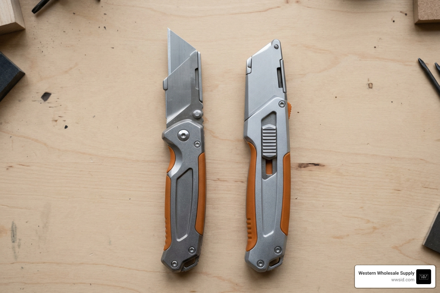 fixed and retractable utility knives side-by-side fixed and retractable utility knives side-by-side