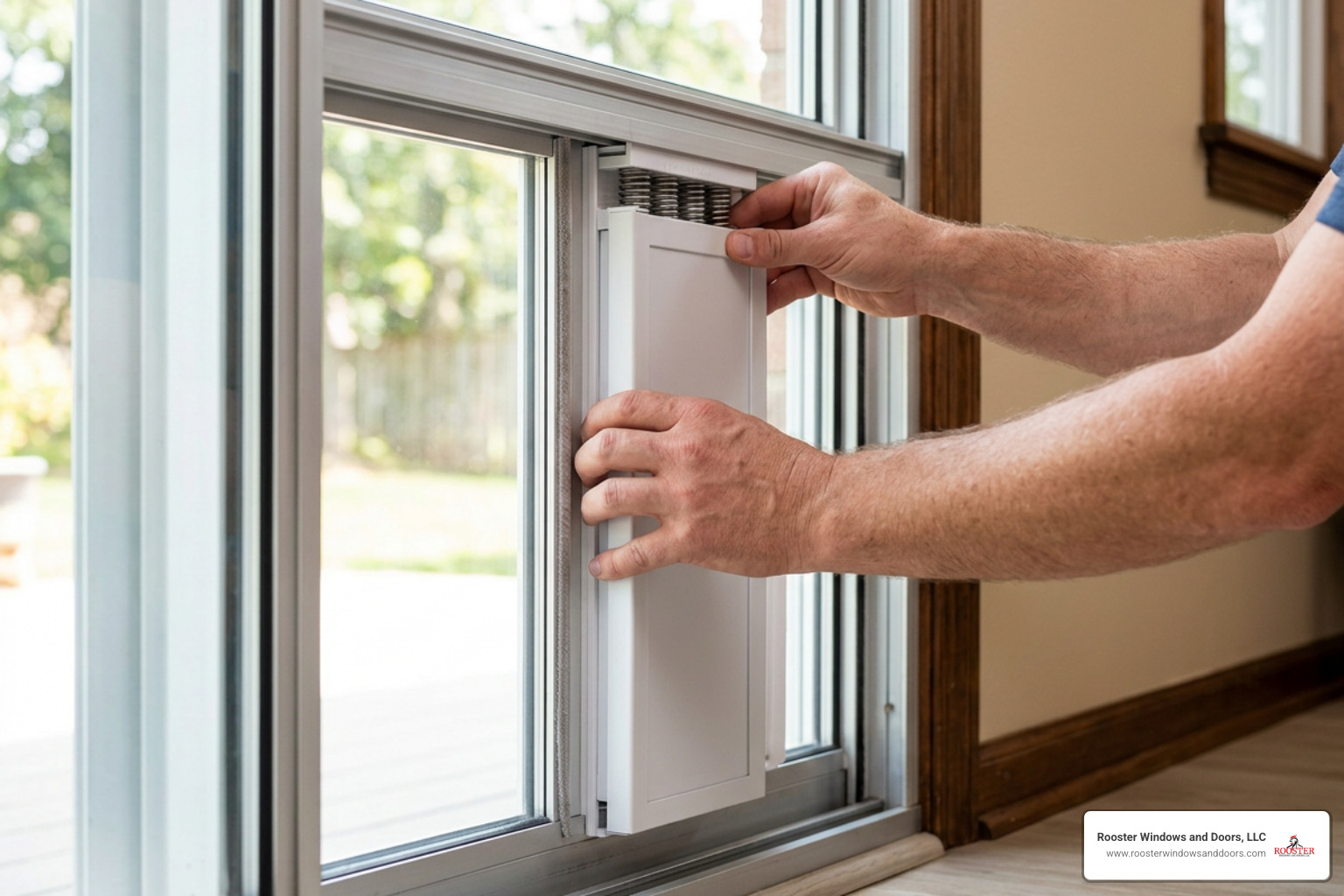 Spring-loaded patio door insert setup
