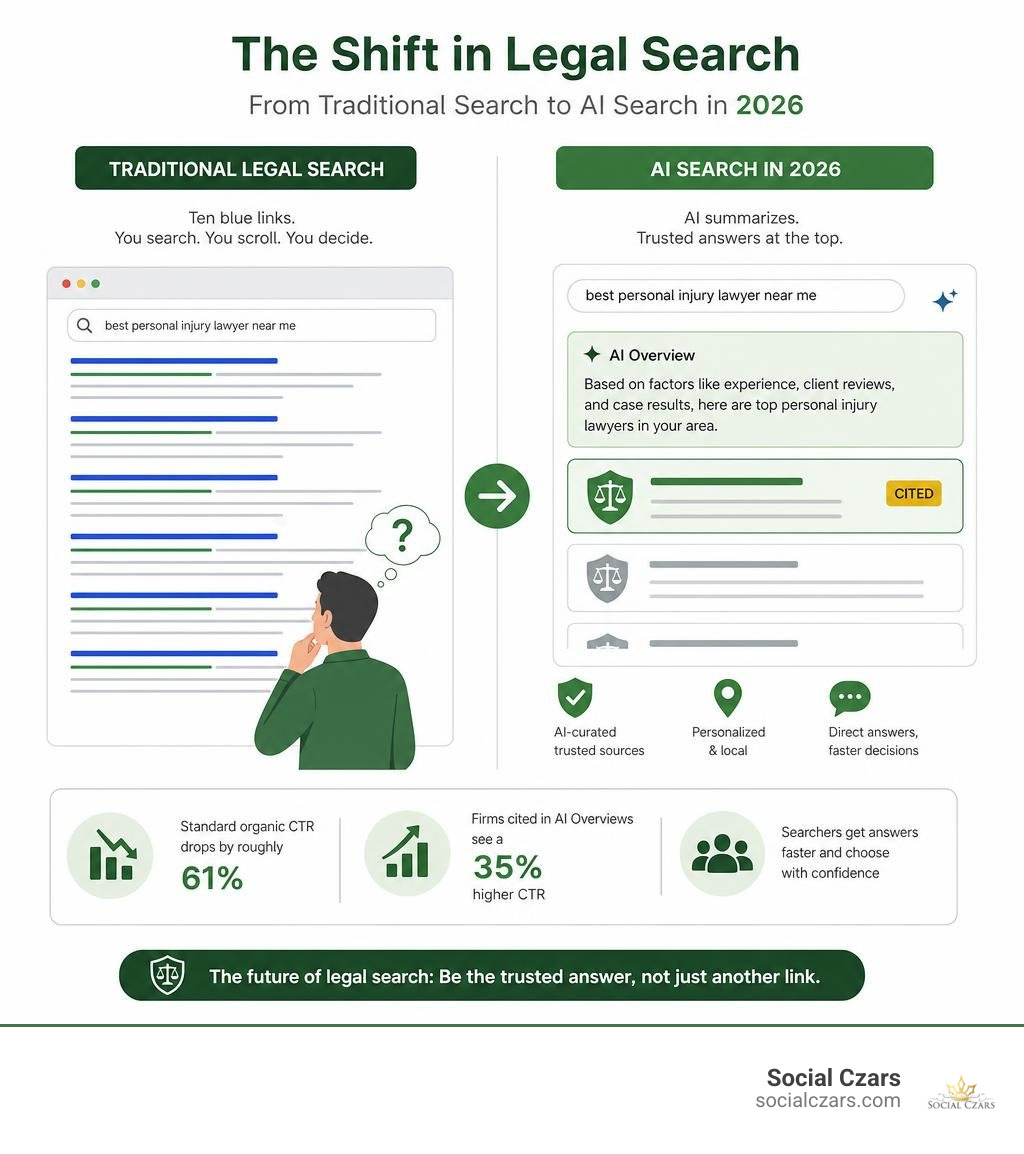Shift from traditional legal search to AI search in 2026 infographic Shift from traditional legal search to AI search in 2026 infographic
