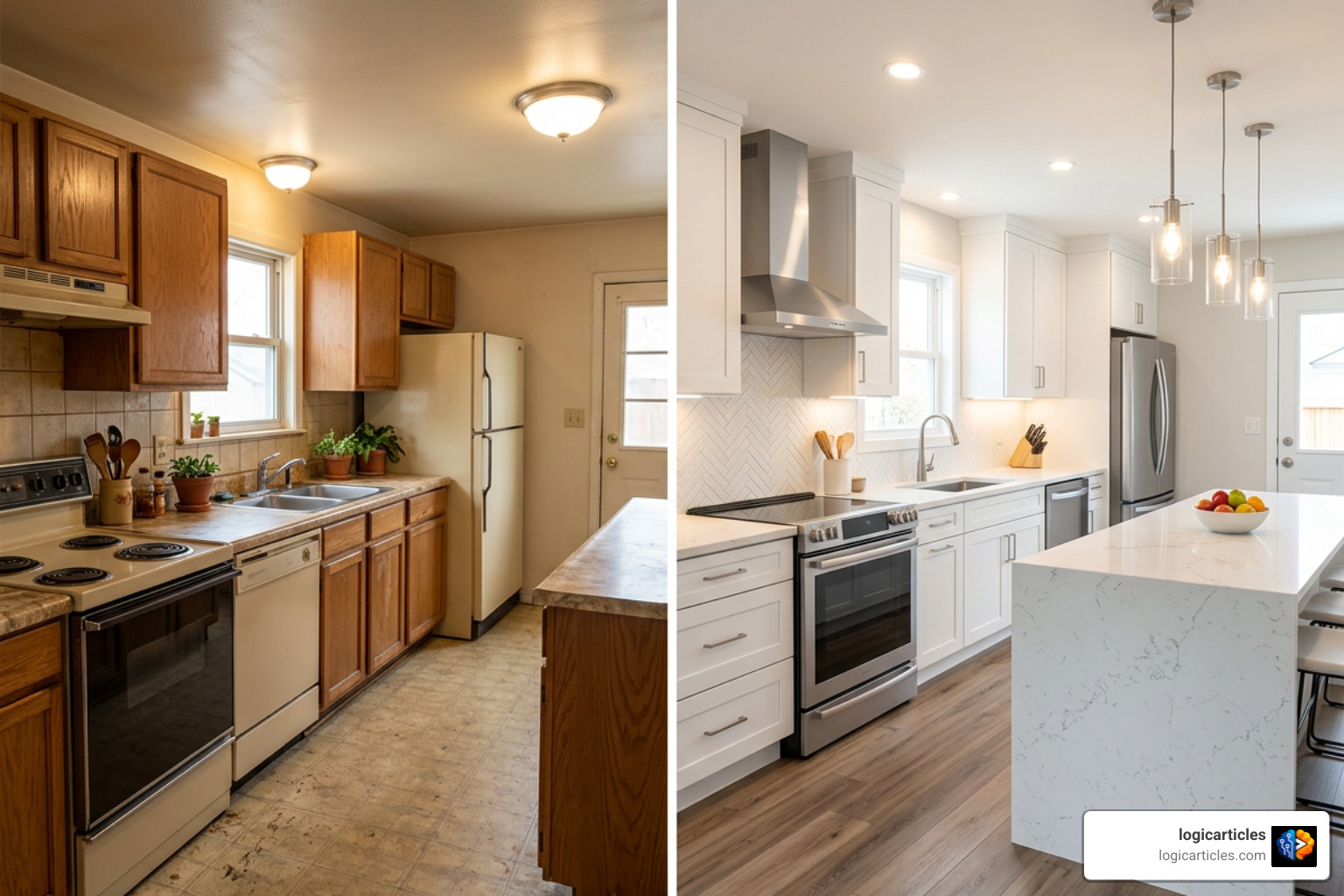 renovated modern kitchen before and after AI transformation