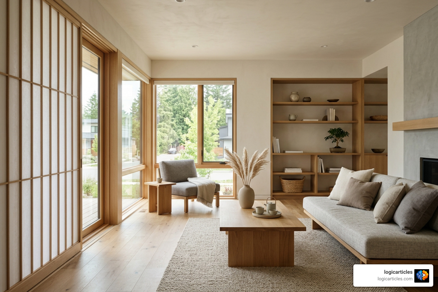 photorealistic Japandi living room render