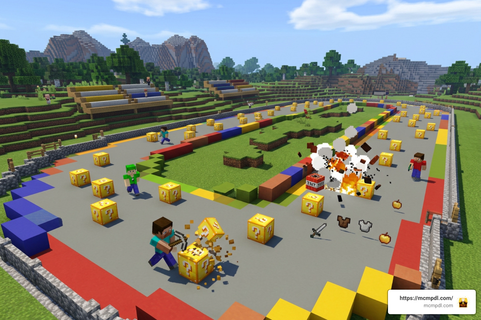 Minecraft PE Lucky Block race track Minecraft PE Lucky Block race track