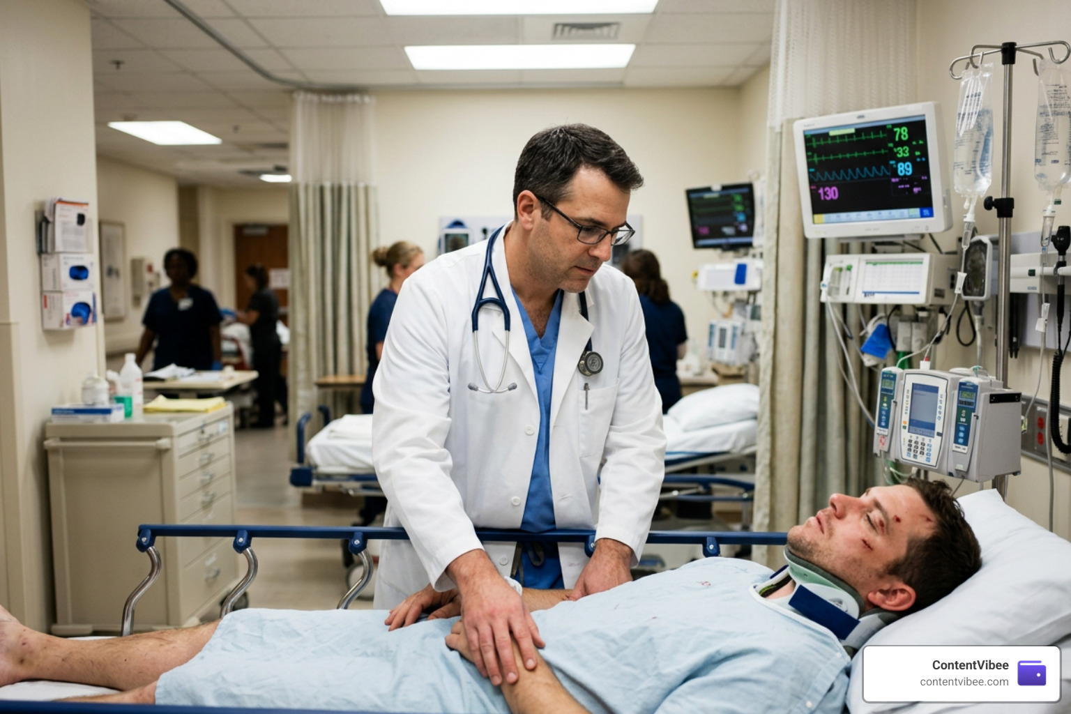 Medical examination of a truck accident victim Medical examination of a truck accident victim