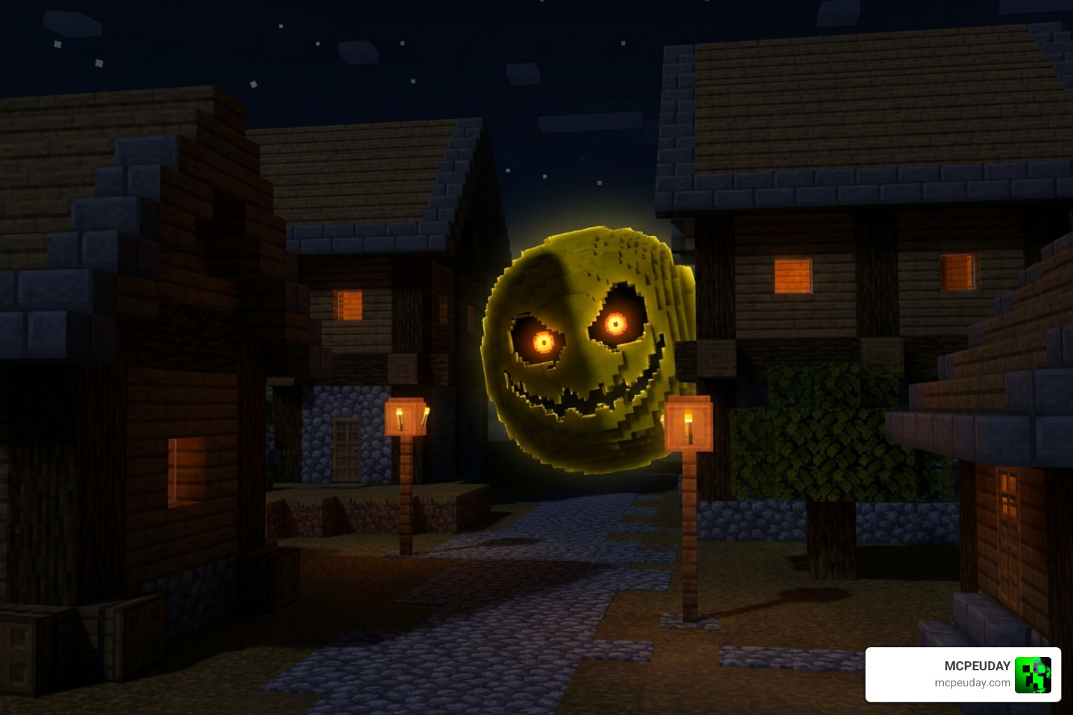 Verity monster form lurking in a Minecraft village at night Verity monster form lurking in a Minecraft village at night