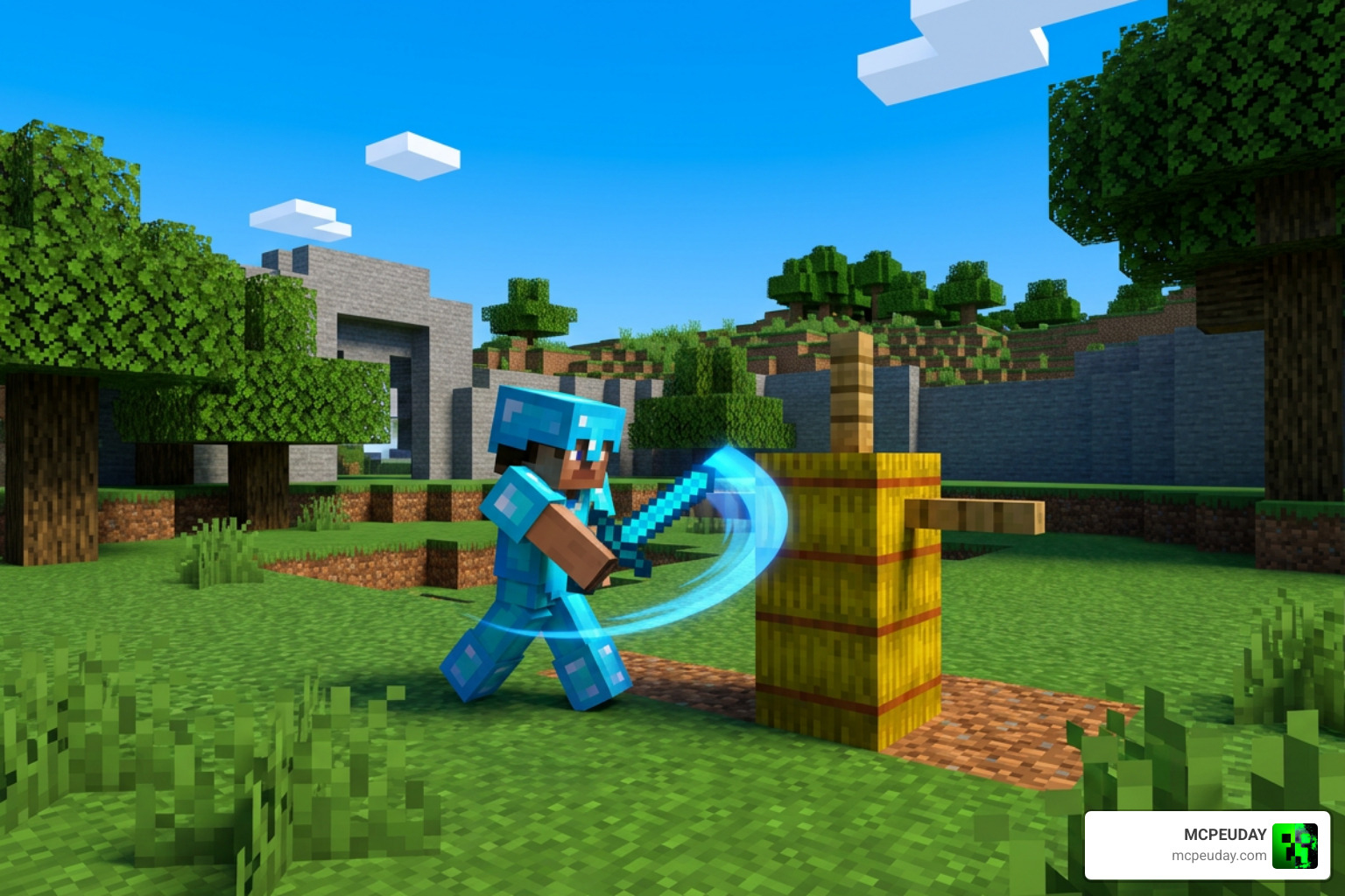 Player attacking training dummy in Minecraft Bedrock Player attacking training dummy in Minecraft Bedrock