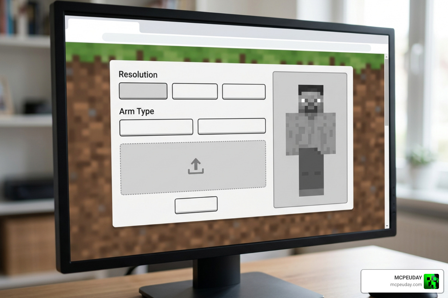 Custom skin upload interface with resolution options and arm detection Custom skin upload interface with resolution options and arm detection