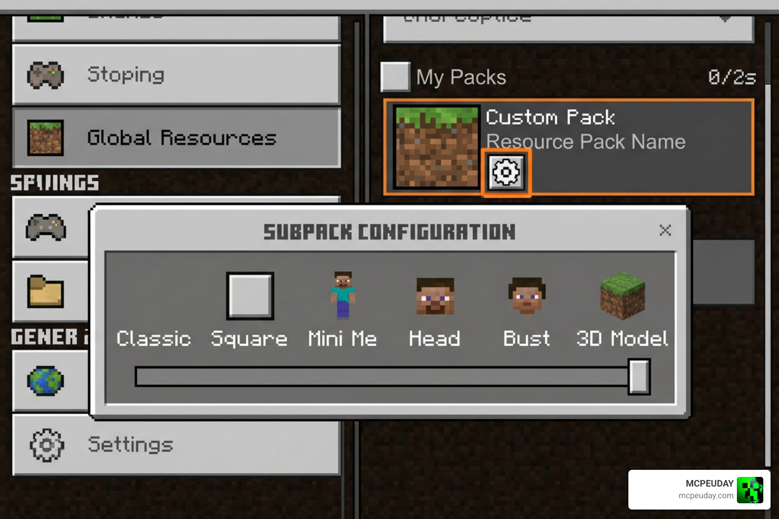 Bedrock subpack settings slider interface for selecting totem styles Bedrock subpack settings slider interface for selecting totem styles