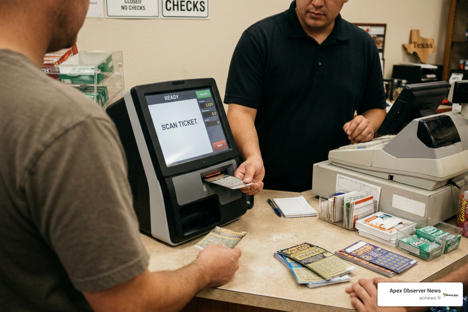 Lottery ticket scanning machine at a Texas retail counter