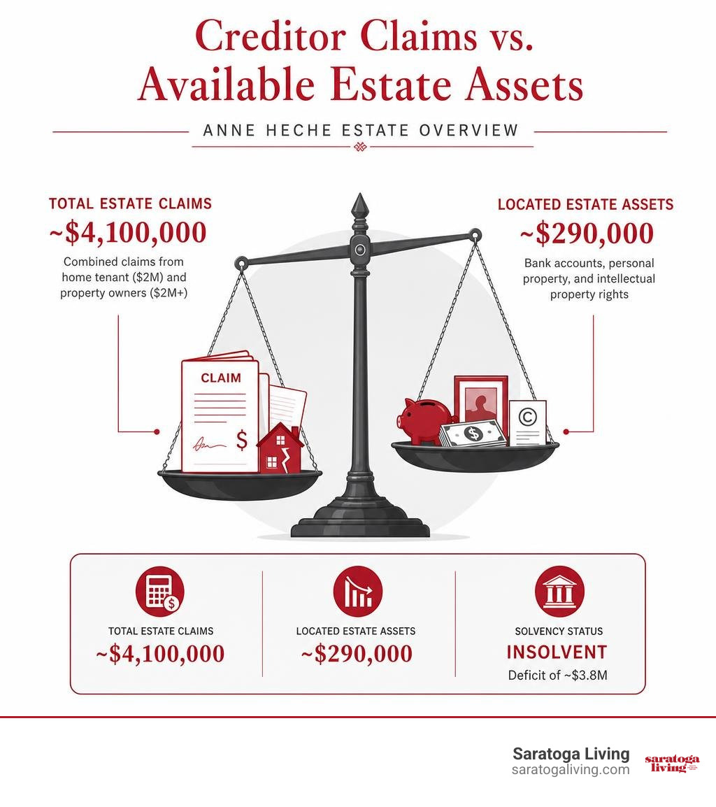 Comparison of creditor claims versus available estate assets infographic