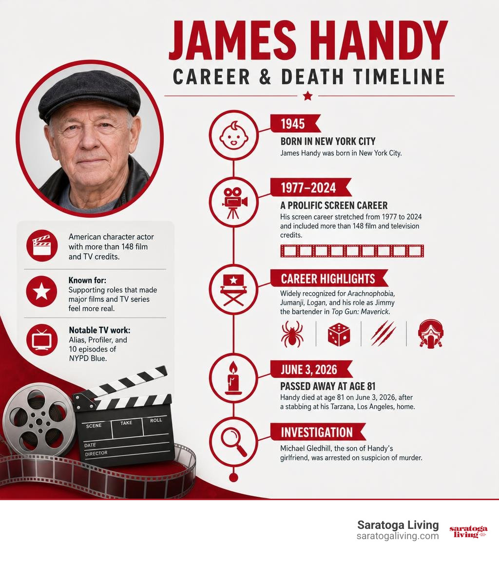 James Handy career and death timeline infographic