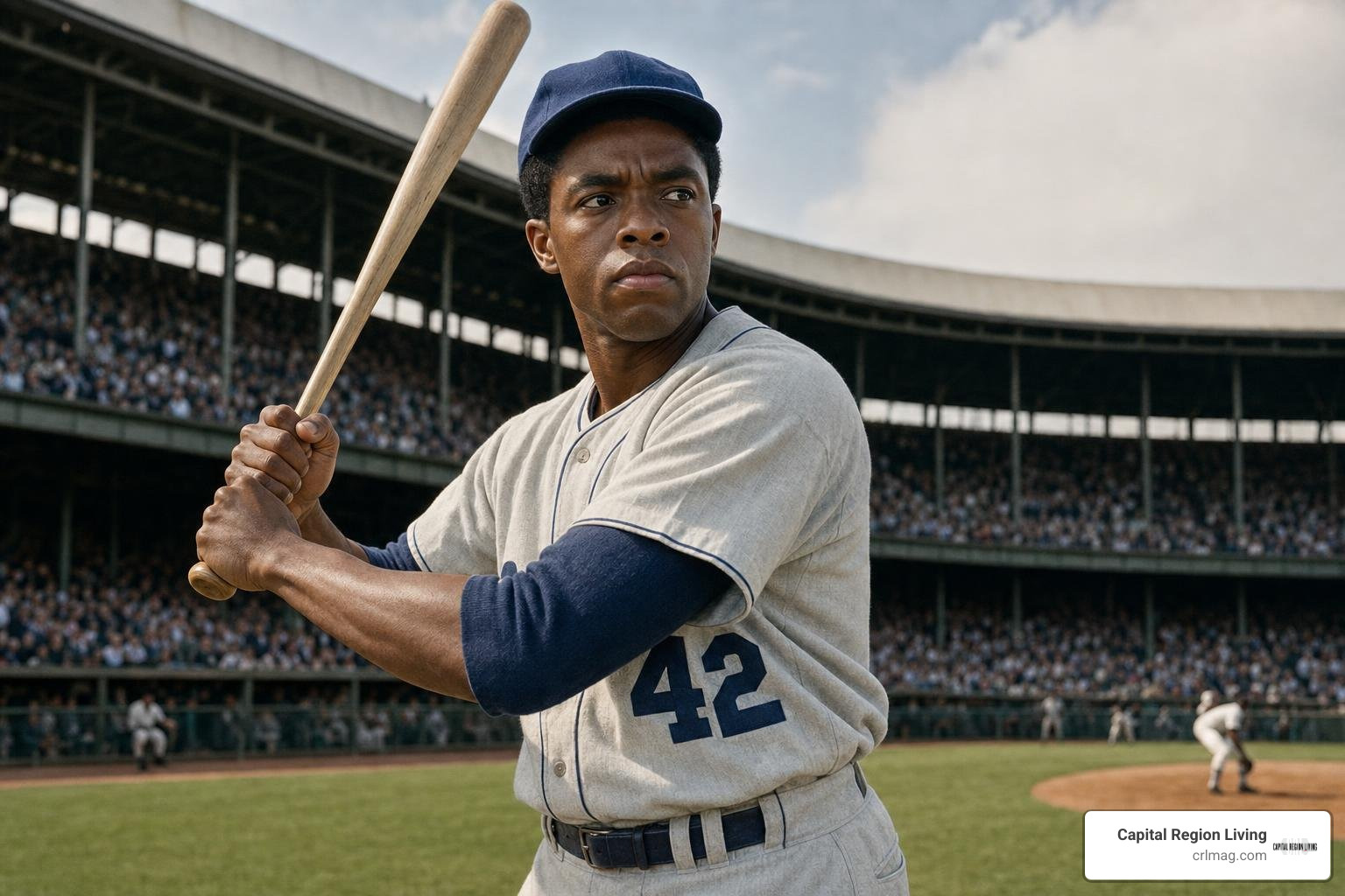 Chadwick Boseman as Jackie Robinson in 42