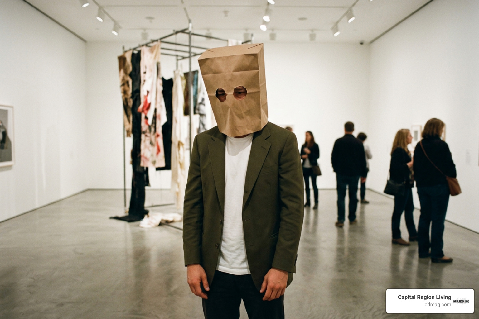 Shia LaBeouf participating in an avant-garde performance art installation
