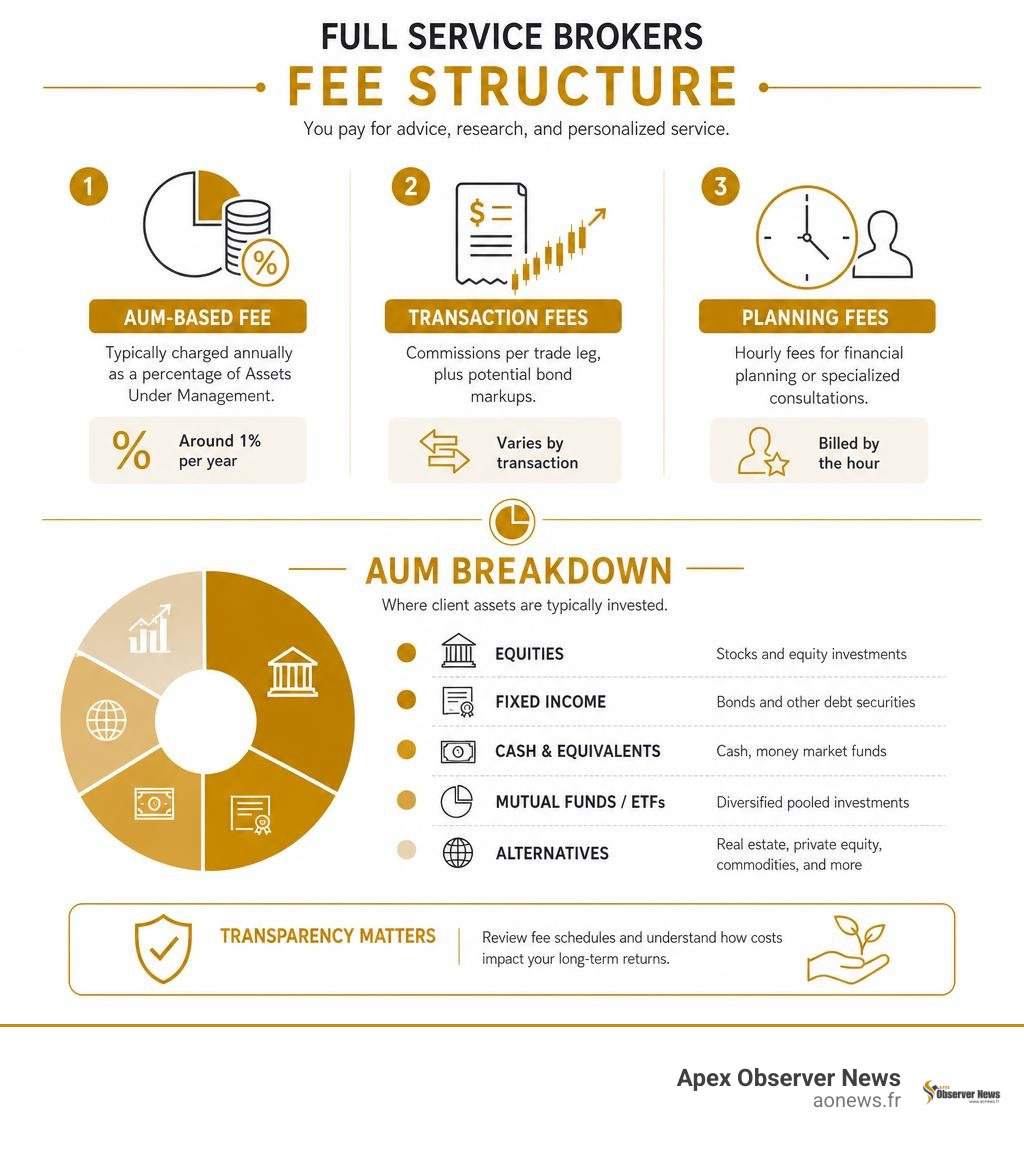 Fee structure and AUM breakdown for full service brokers infographic