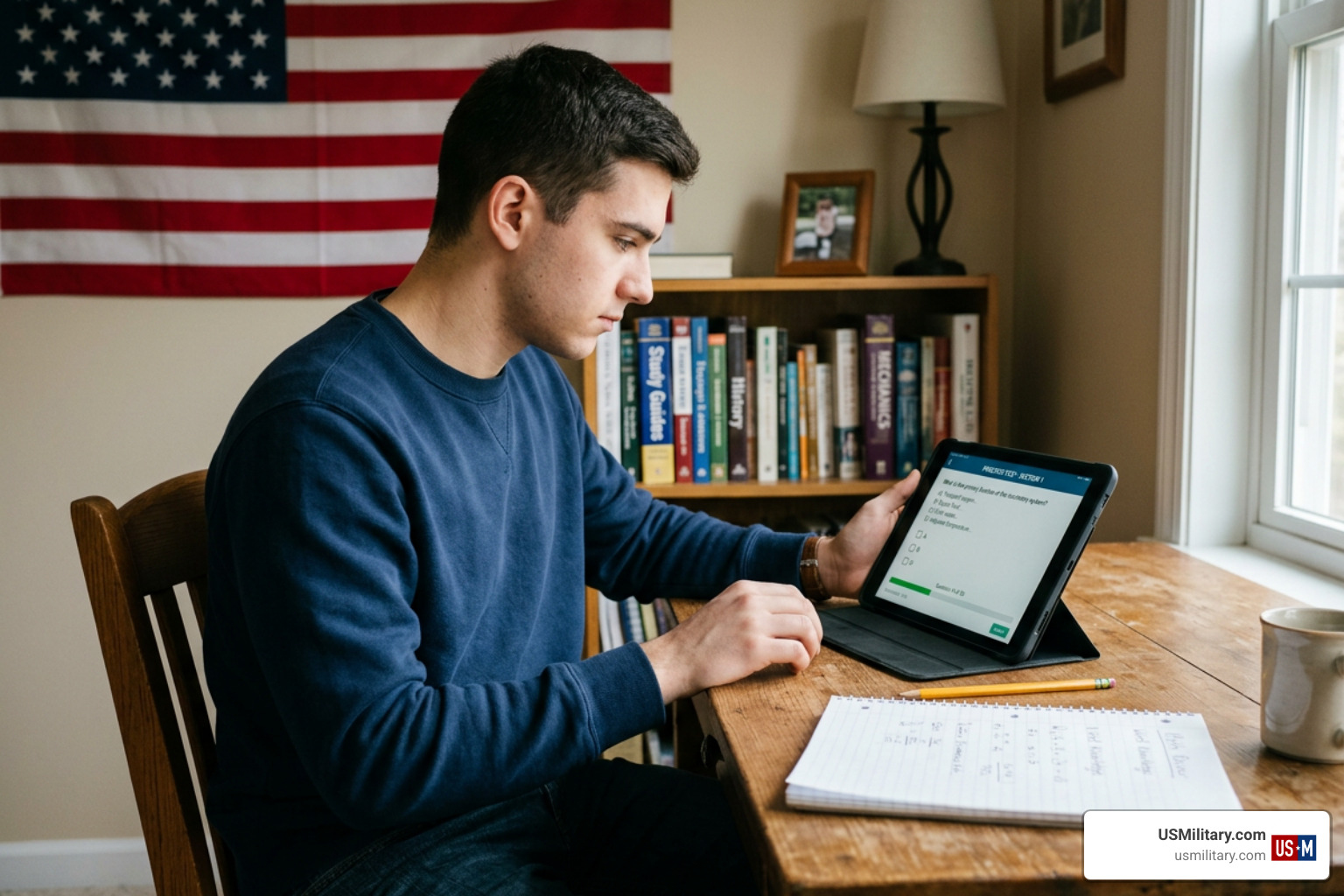 Candidate completing a practice ASVAB test on a tablet computer Candidate completing a practice ASVAB test on a tablet computer