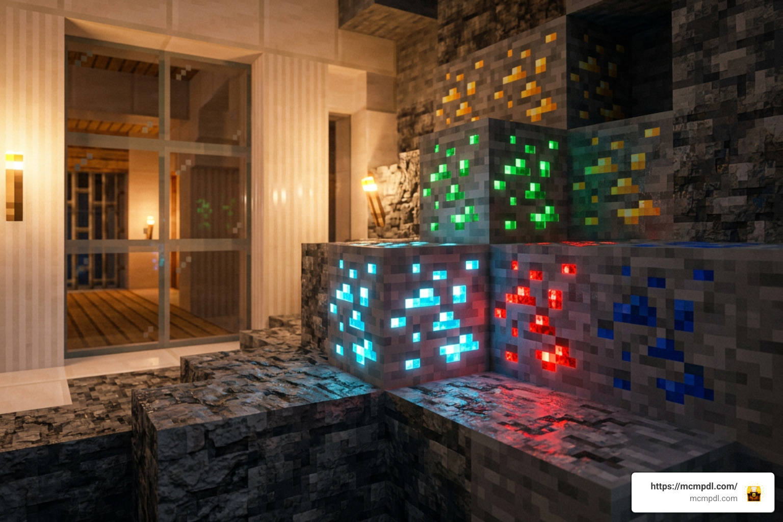 Detailed 3D blocks and glowing ores in Minecraft PE Detailed 3D blocks and glowing ores in Minecraft PE