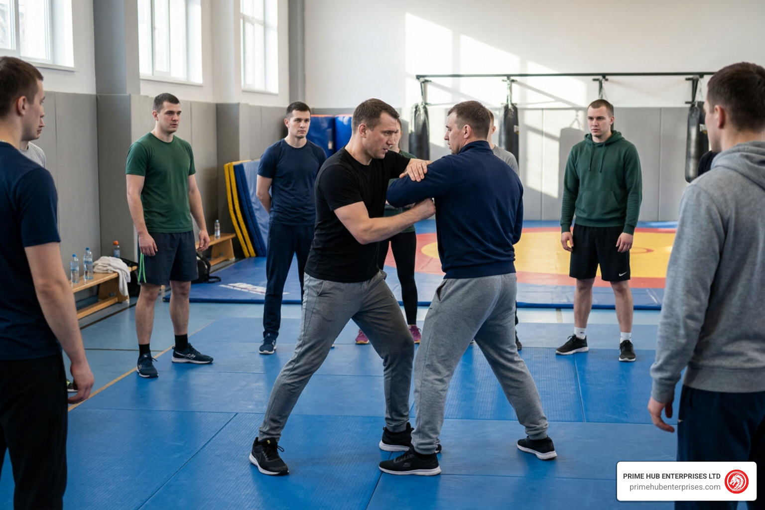 Security personnel participating in physical intervention training