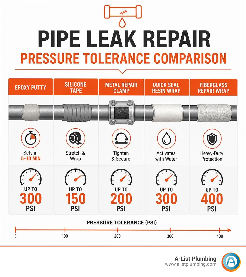 Pipe leak repair pressure tolerance comparison infographic