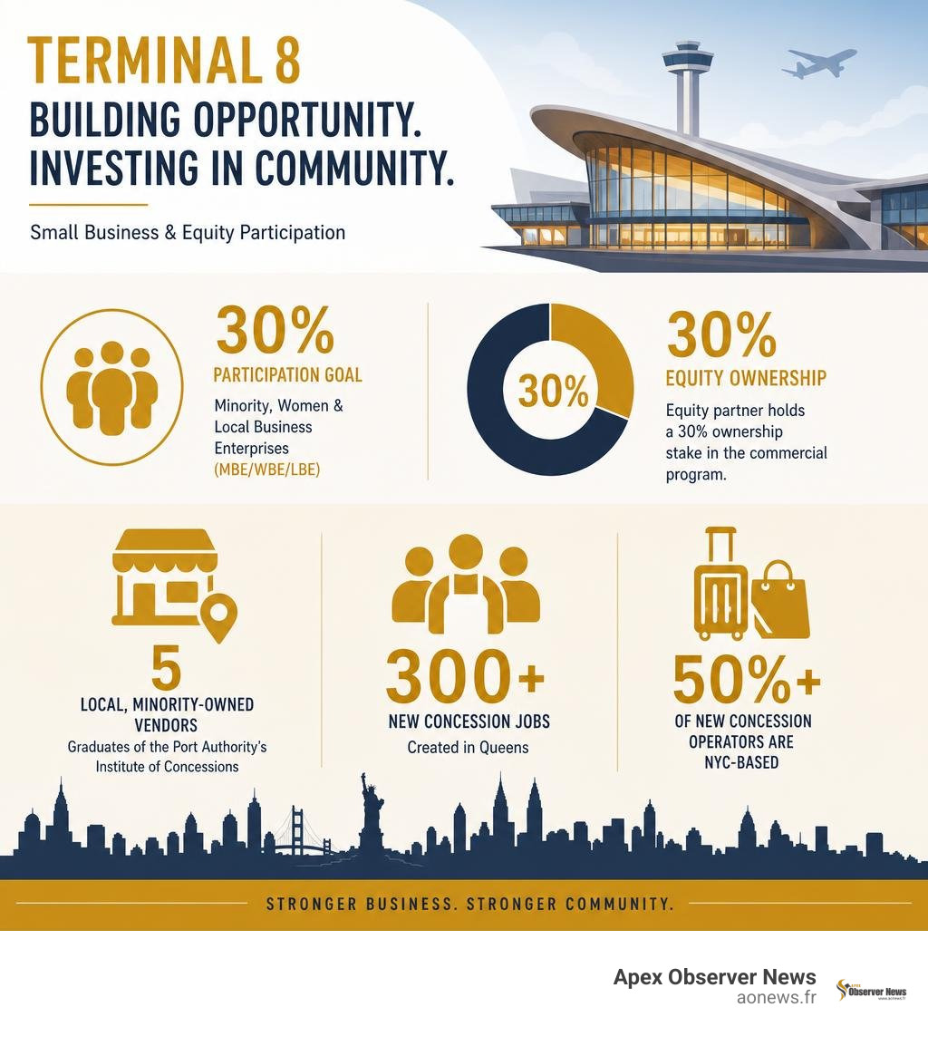 Small business and equity participation stats for Terminal 8 infographic