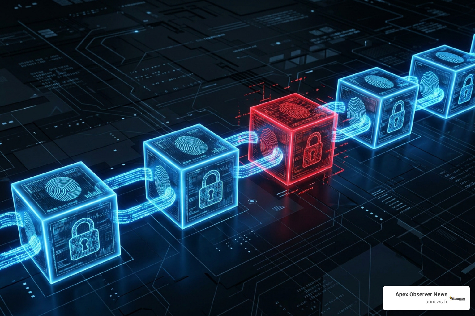 cryptographically linked blocks in a data chain showing tamper resistance