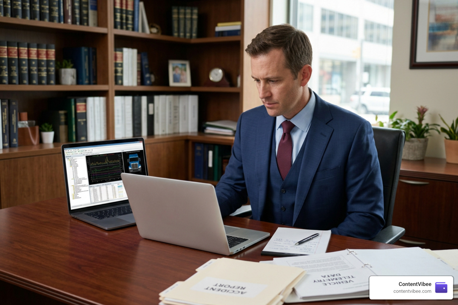 Legal attorney analyzing truck black box data