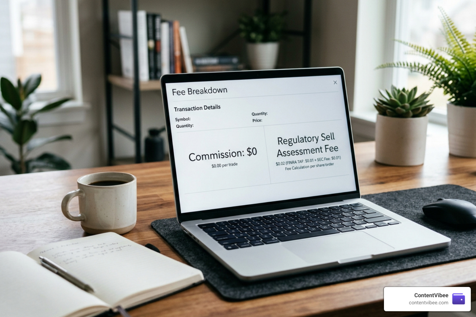 Brokerage fee structure breakdown showing online commissions versus regulatory sell assessment fees