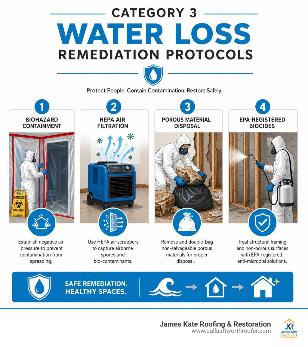 Category 3 water loss remediation protocols infographic Category 3 water loss remediation protocols infographic