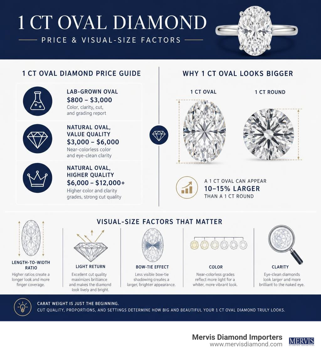 1 ct oval diamond price and visual-size factors infographic
