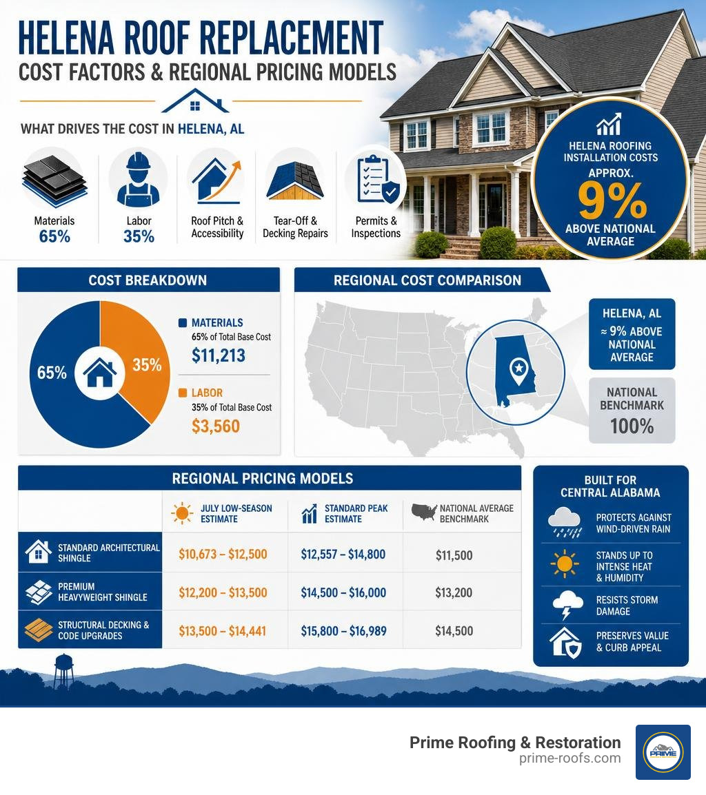 Comparison of Helena roof replacement cost factors and regional pricing models infographic Comparison of Helena roof replacement cost factors and regional pricing models infographic