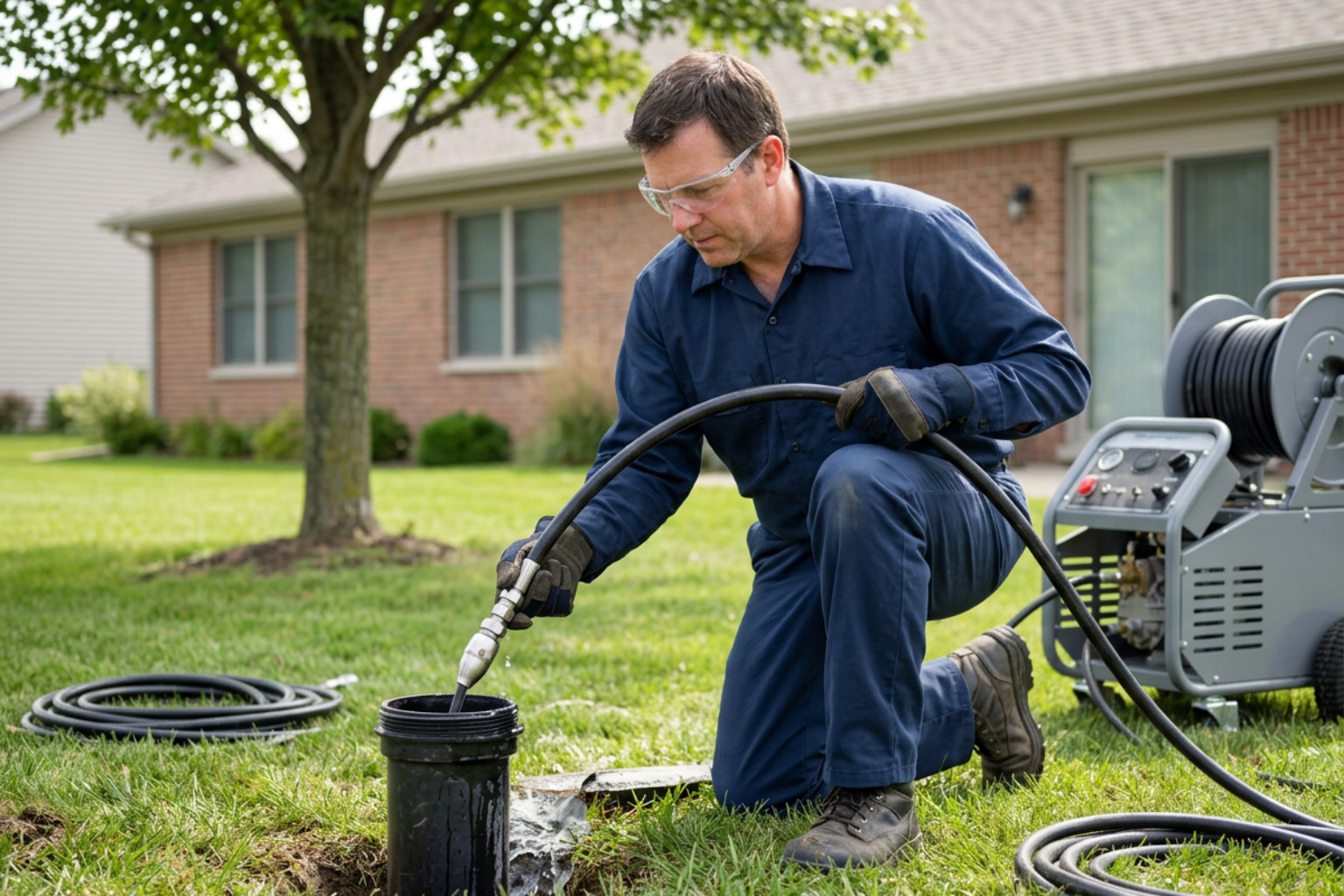 technician performing hydro jetting cleaning