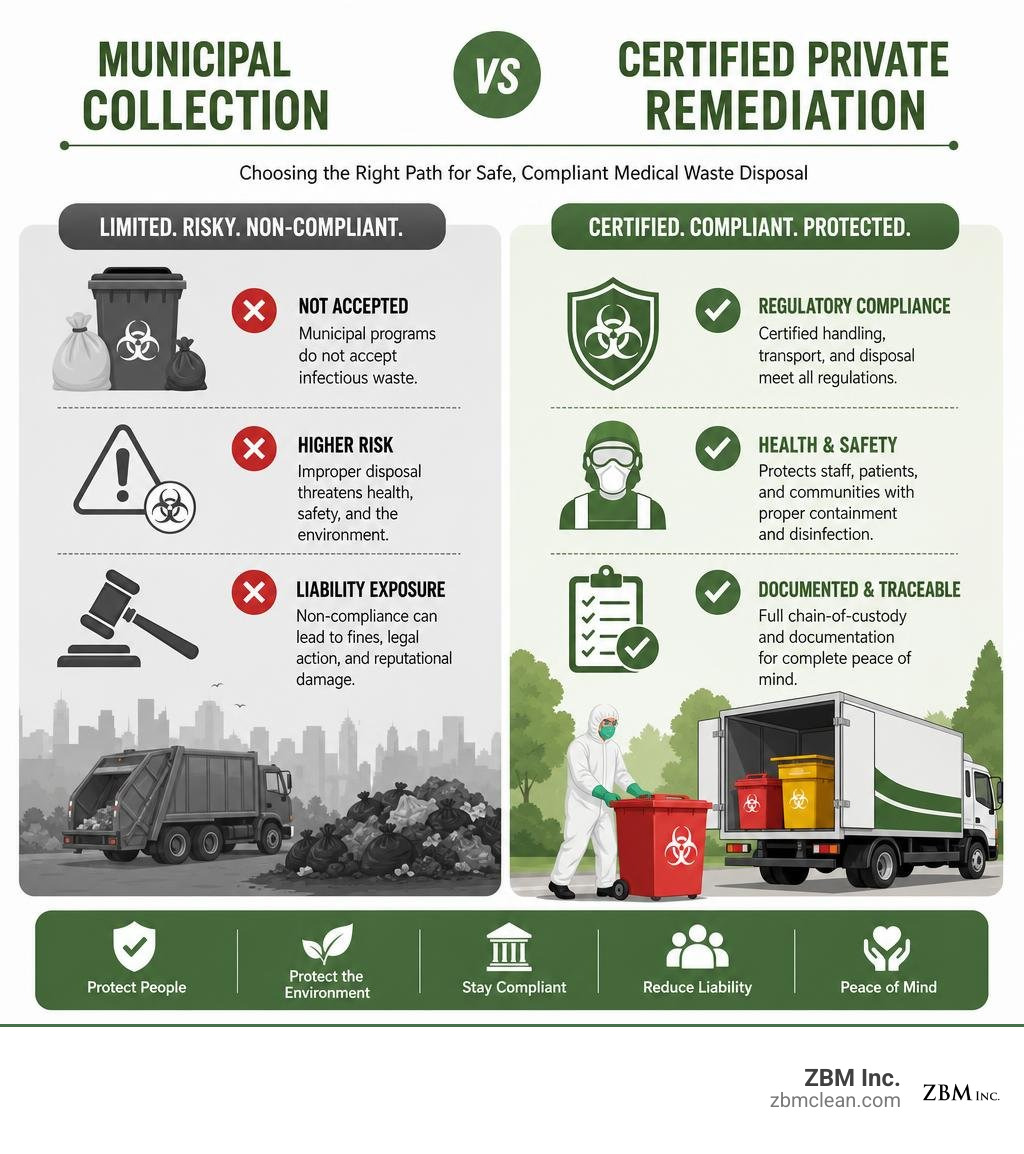 Municipal collection vs certified private remediation comparison infographic Municipal collection vs certified private remediation comparison infographic