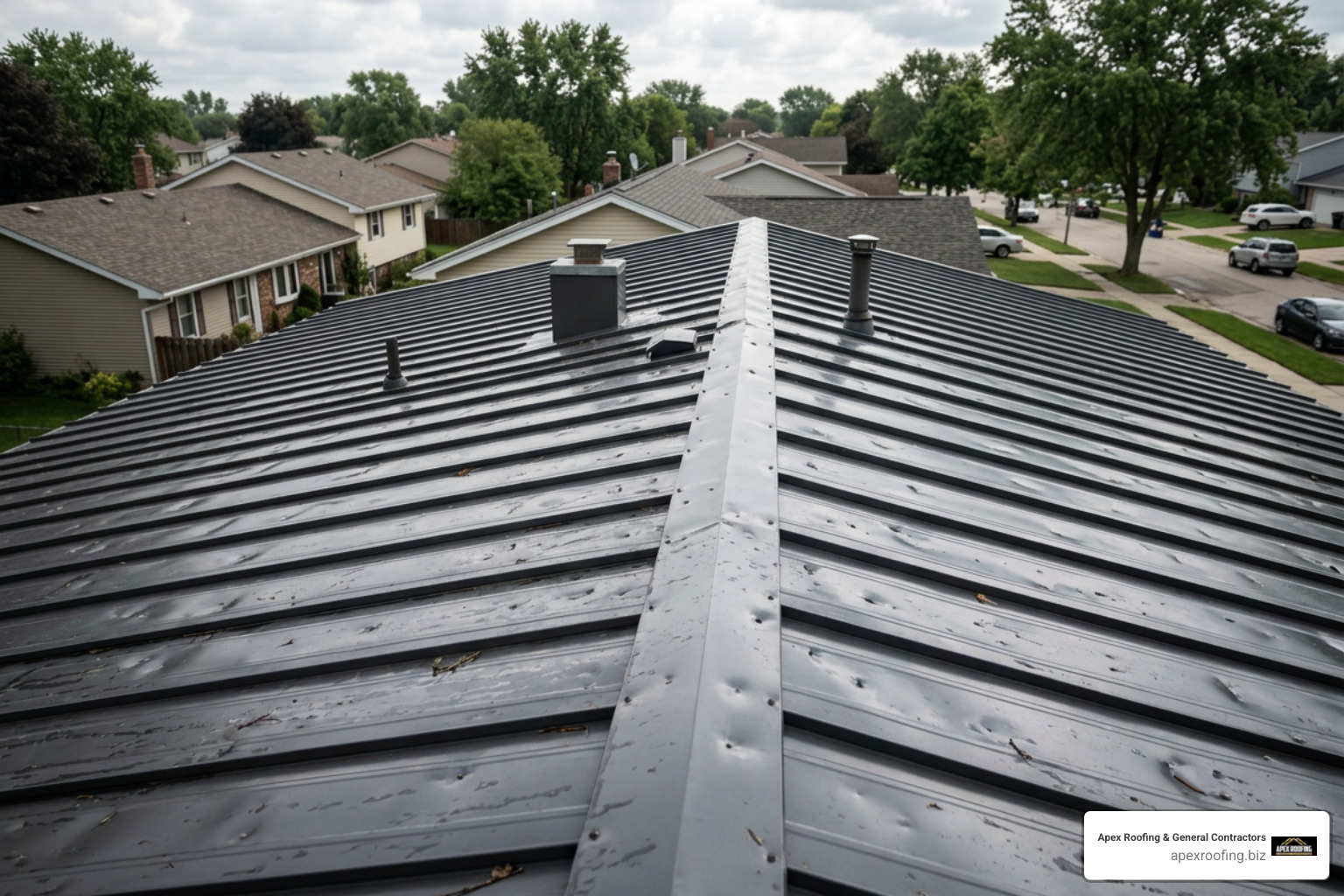 standing seam metal roof after hail storm