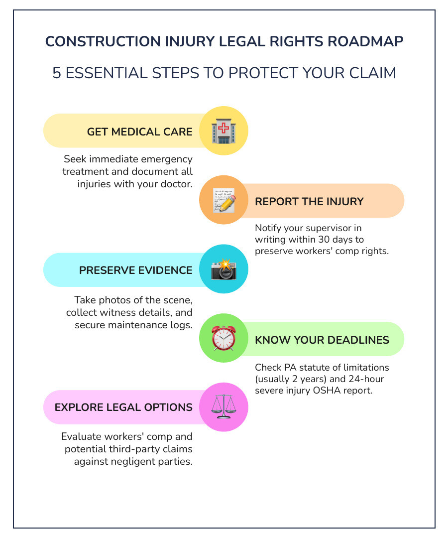 Construction injury legal rights roadmap infographic Construction injury legal rights roadmap infographic