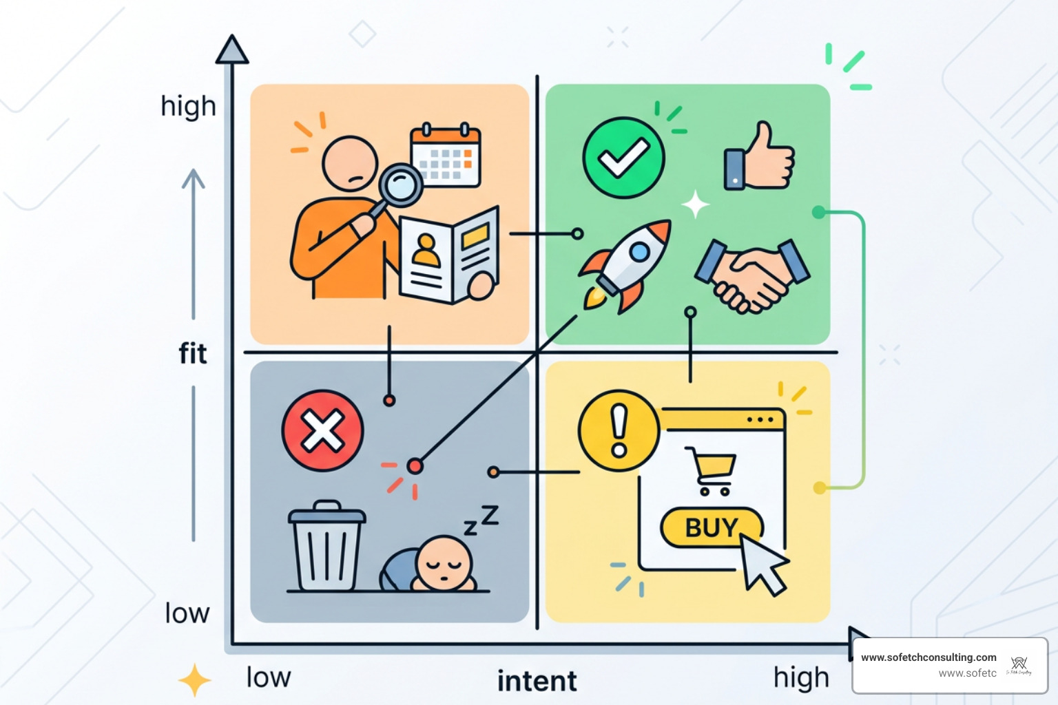 Lead scoring matrix showing fit versus intent alignment
