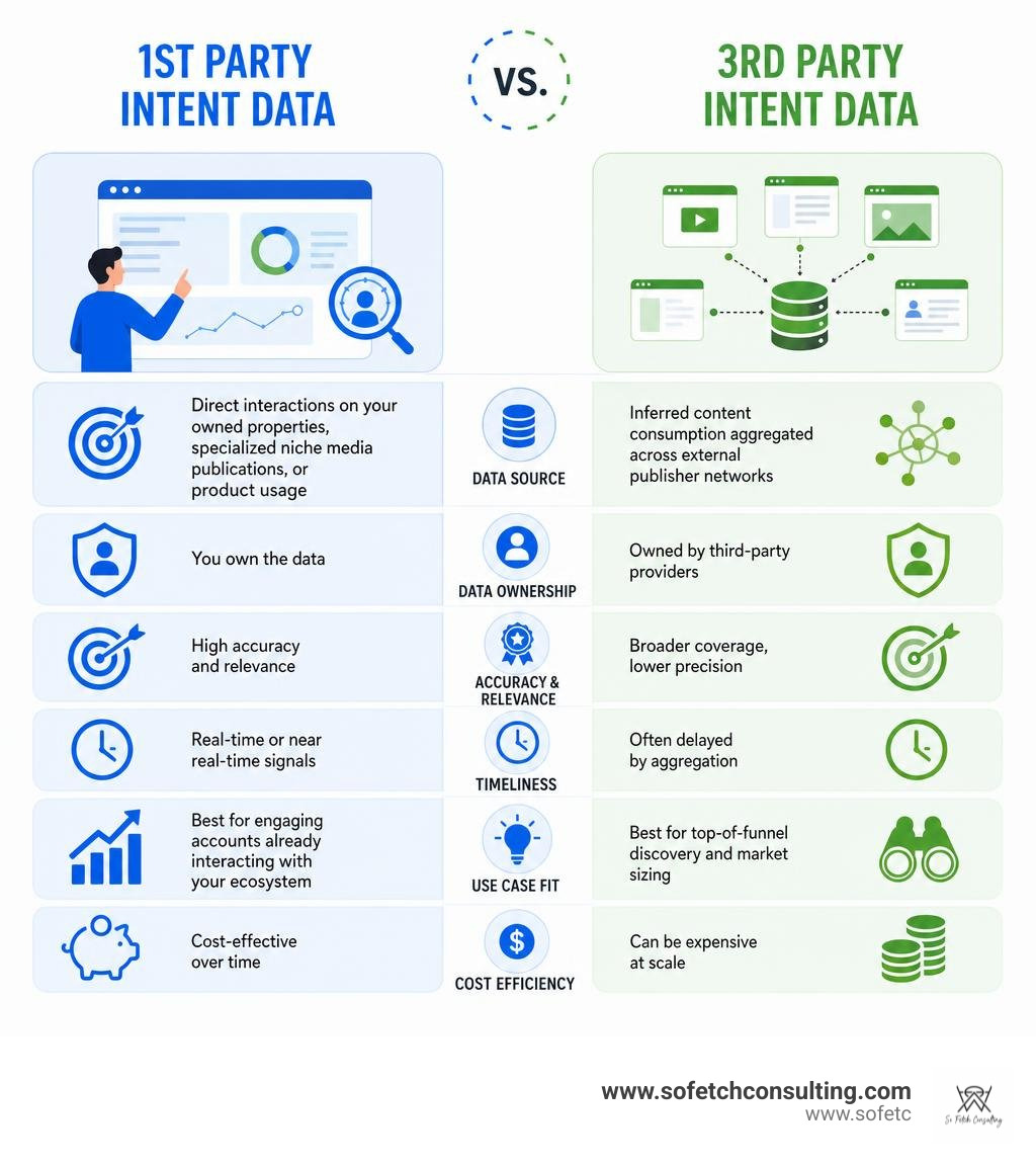Comparison between 1st party intent data and 3rd party intent data infographic