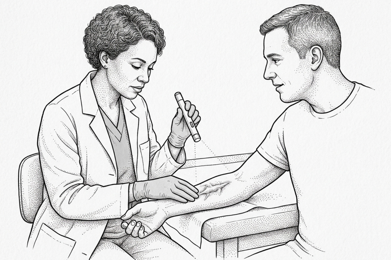 dermatologist performing clinical scar evaluation dermatologist performing clinical scar evaluation