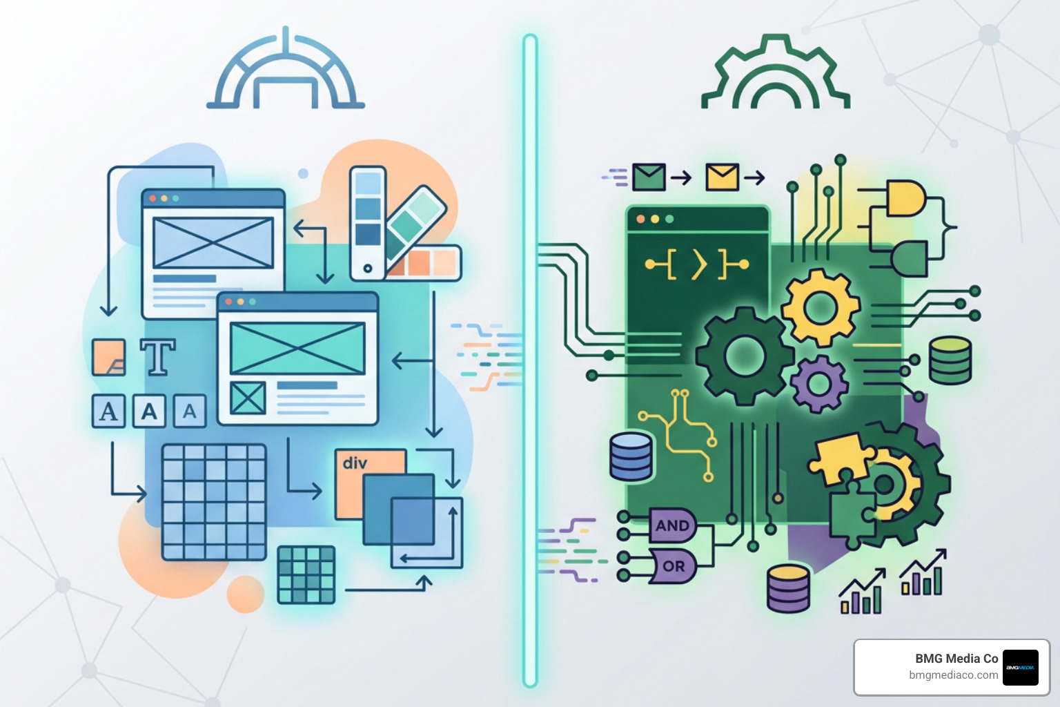 Decoupled WordPress architecture showing plugin logic versus presentation layer