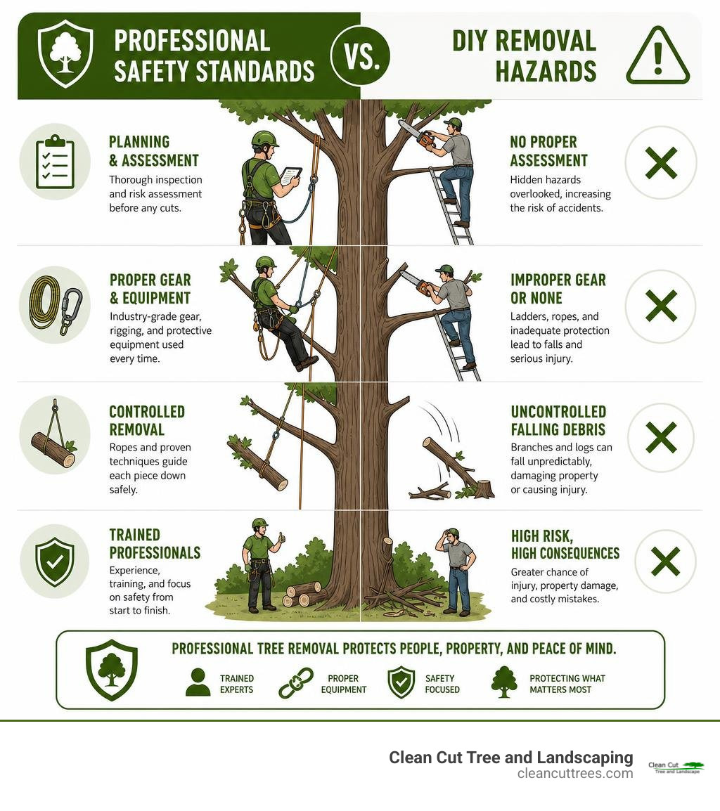 Comparison of professional safety standards versus DIY removal hazards infographic