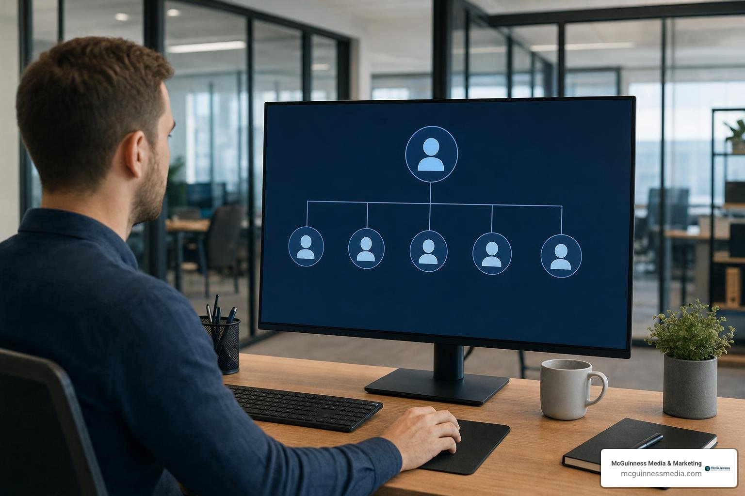 Manager account hierarchy structure showing sub-accounts linked to a main MCC dashboard Manager account hierarchy structure showing sub-accounts linked to a main MCC dashboard