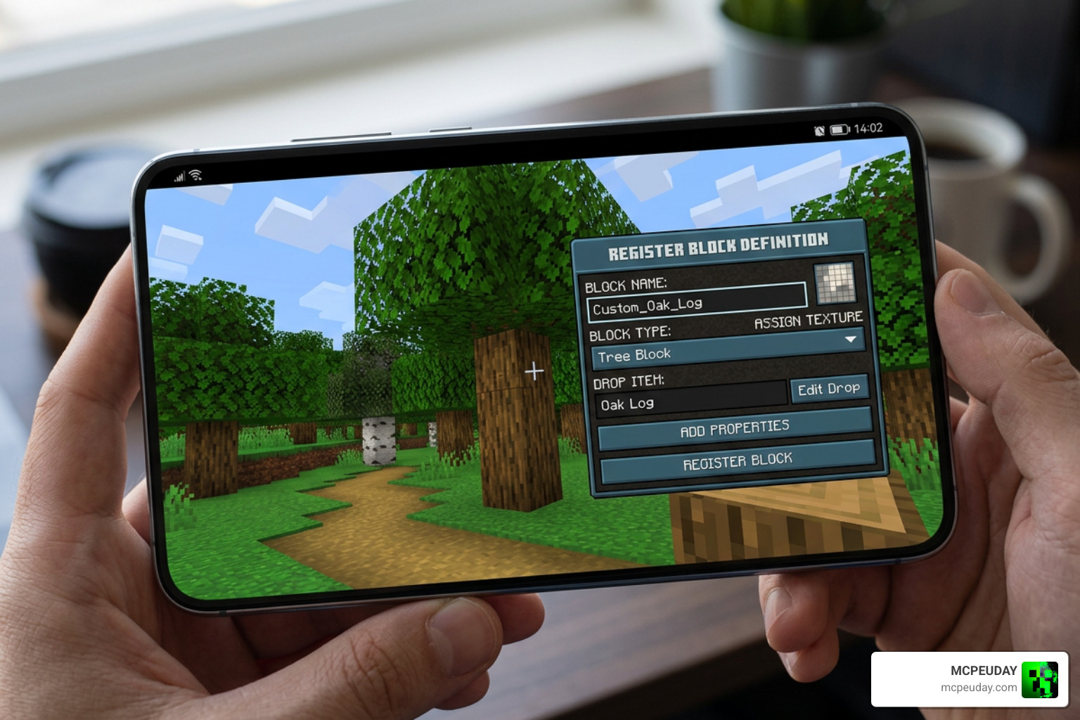 In-game GUI registration screen for block definition