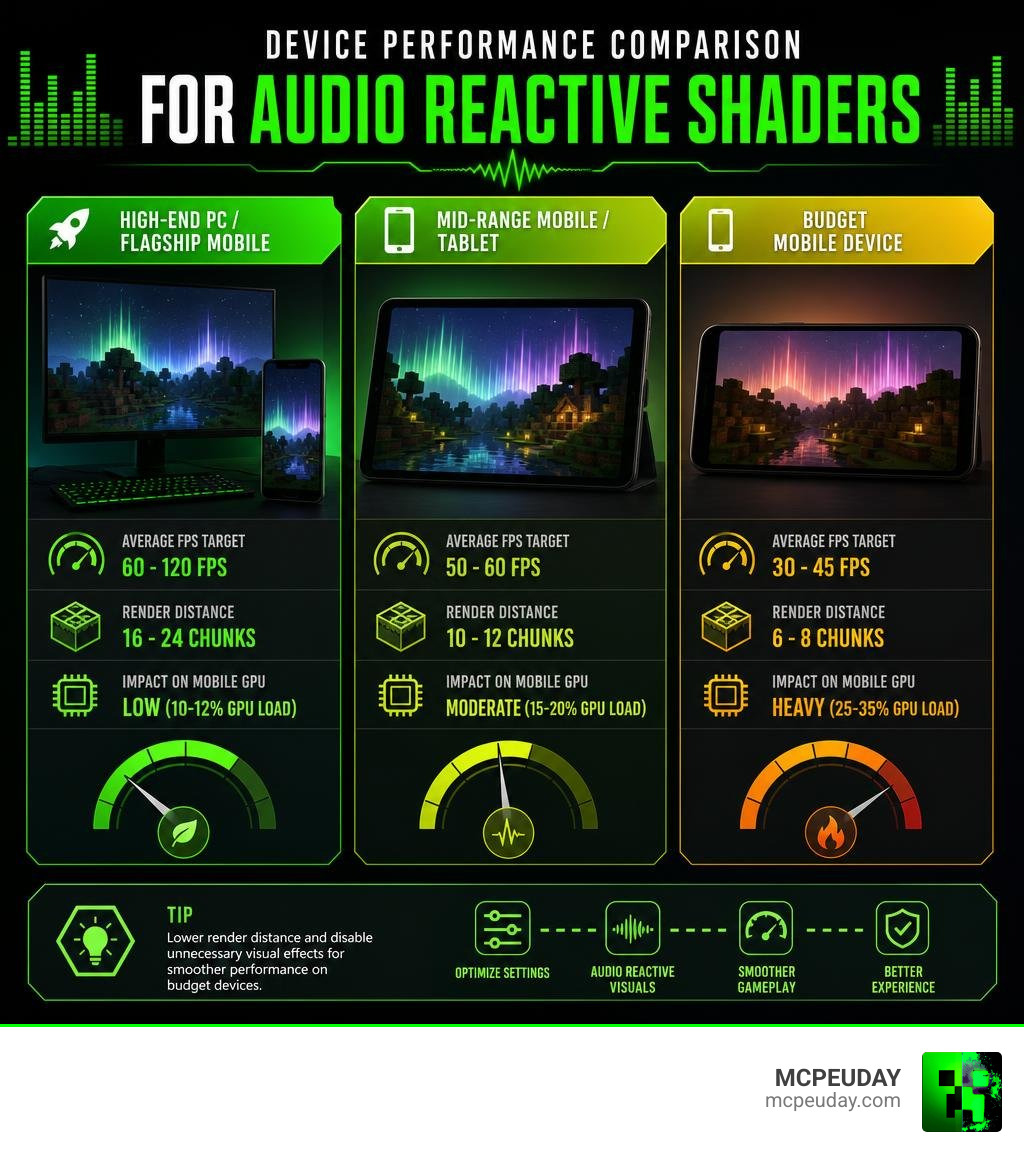 Device performance comparison for audio reactive shaders infographic Device performance comparison for audio reactive shaders infographic