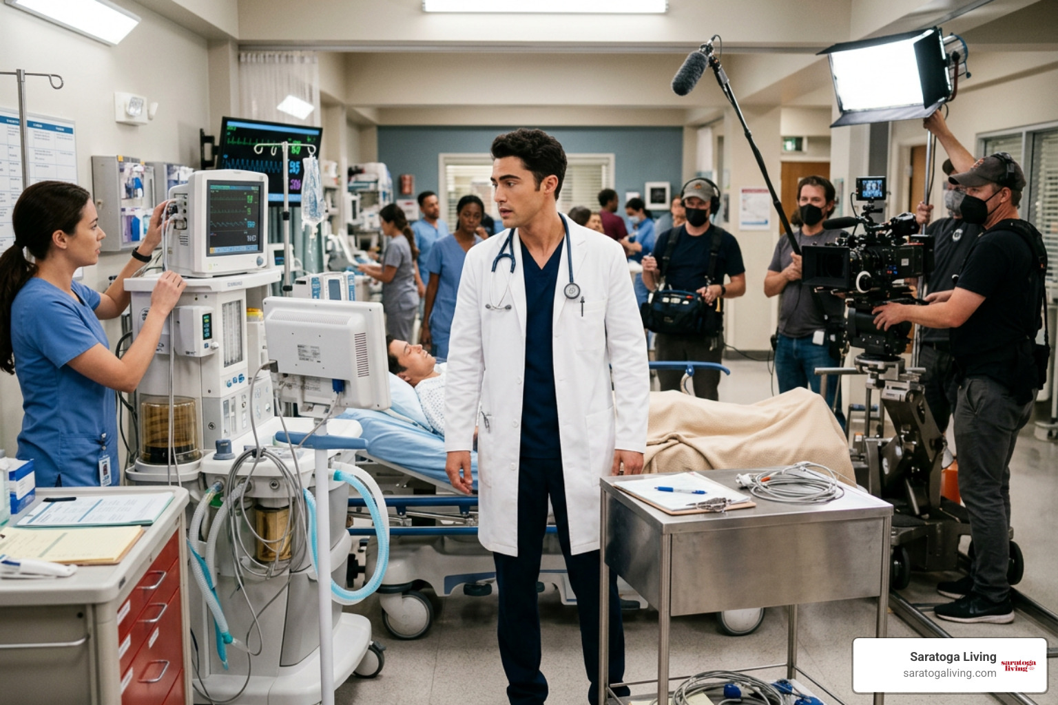 Darren Barnet onset medical drama training setup Darren Barnet onset medical drama training setup