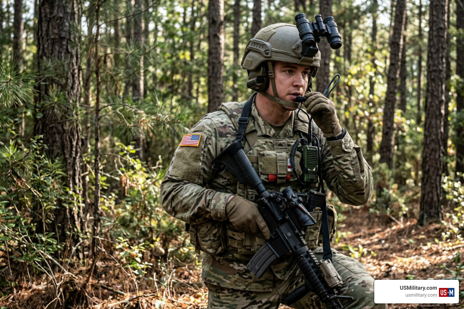 US Army soldier using tactical equipment US Army soldier using tactical equipment