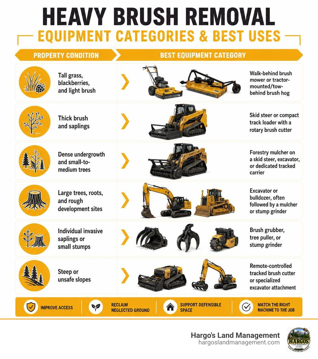 Heavy brush removal equipment categories and best uses infographic